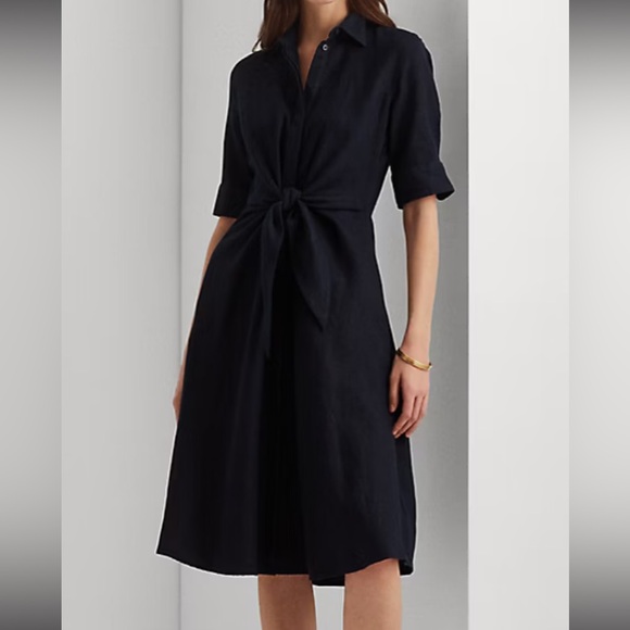 Ralph Lauren Black Label Dresses & Skirts - Ralph Lauren Black Label Black Knot-Front Shirt Dress